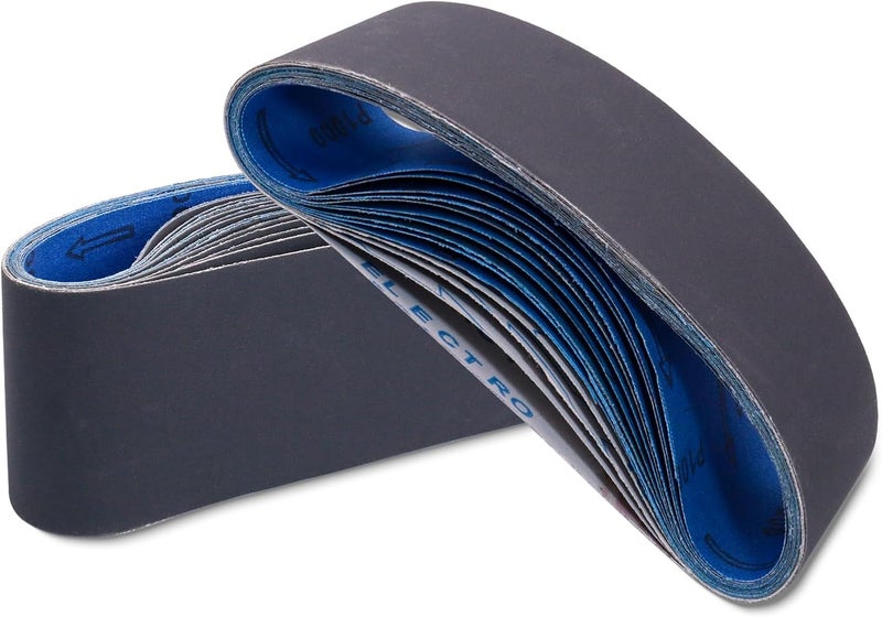 SHUTTLE GENIUS 15 Pack 3 x 21 Sanding Belts, Extra Fine Grit 3x21 Silicon Carbide Sander Belt, 5 Pcs Each of 600, 800, 1000 Grits Sanding Belt for Knife Sharpening - Image 1